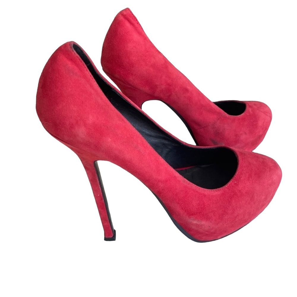 YLS Yves Saint Laurent Red Tribute Too Suede Pumps Size 40 Size 9.5